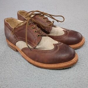 Walk-Over Dress Shoes Mens 10.5 Brown Leather Canvas Wingtip Brogue Saddle USA